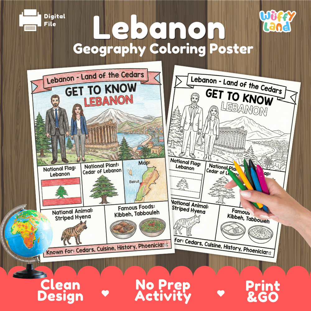 Lebanon Geography Coloring Poster Worksheets