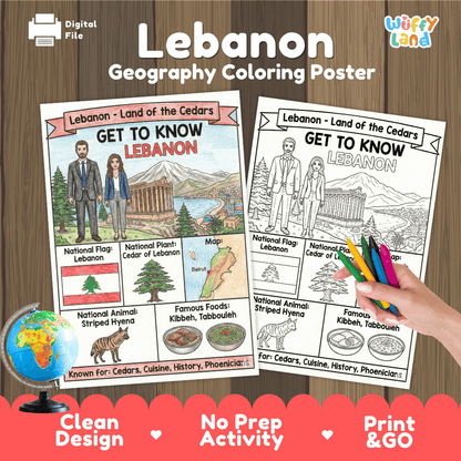Lebanon Geography Coloring Poster Worksheets