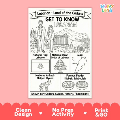 Lebanon Geography Coloring Poster Worksheets