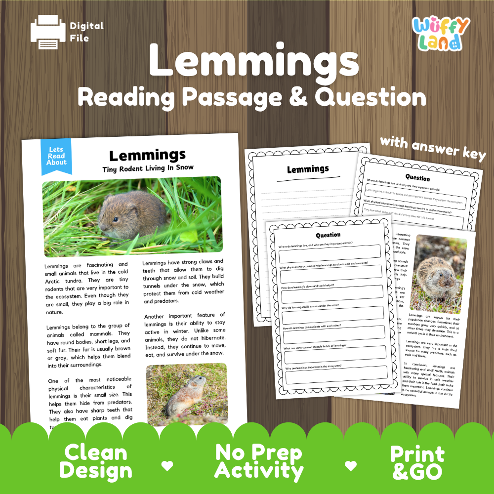 Lemmings Reading Passage and Questions Worksheets with Answer Key