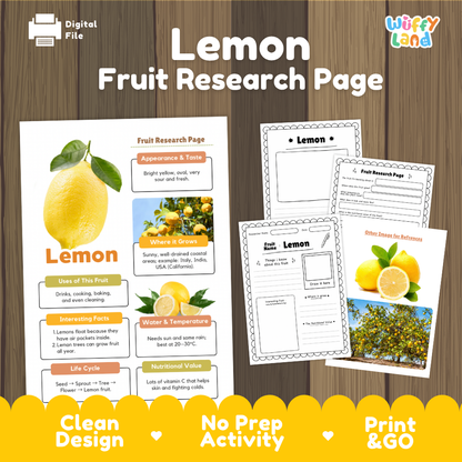 Lemon Fruit Research Page Worksheets Plant Science Activity