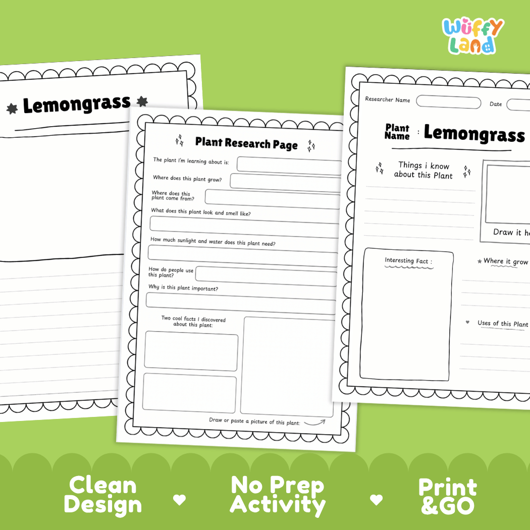 Lemongrass Plant Research Page Worksheets and Fact Sheet