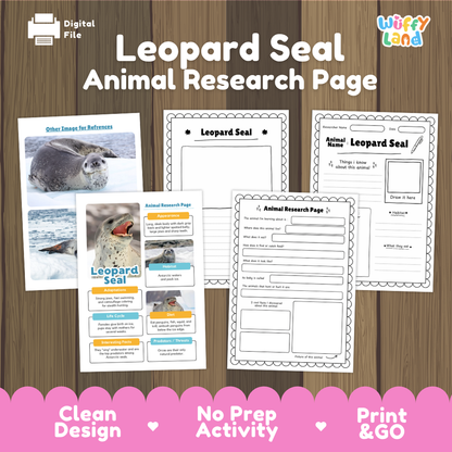 Leopard Seal Animal Research Page Worksheets