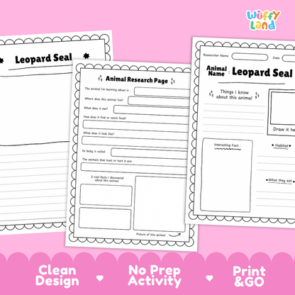 Leopard Seal Animal Research Page Worksheets