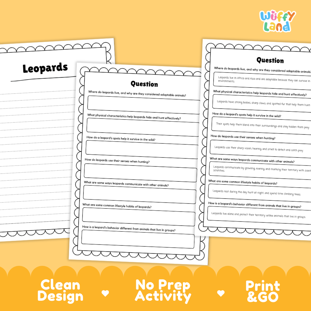 Leopards Reading Passage and Comprehension Questions Worksheets with Answer Key