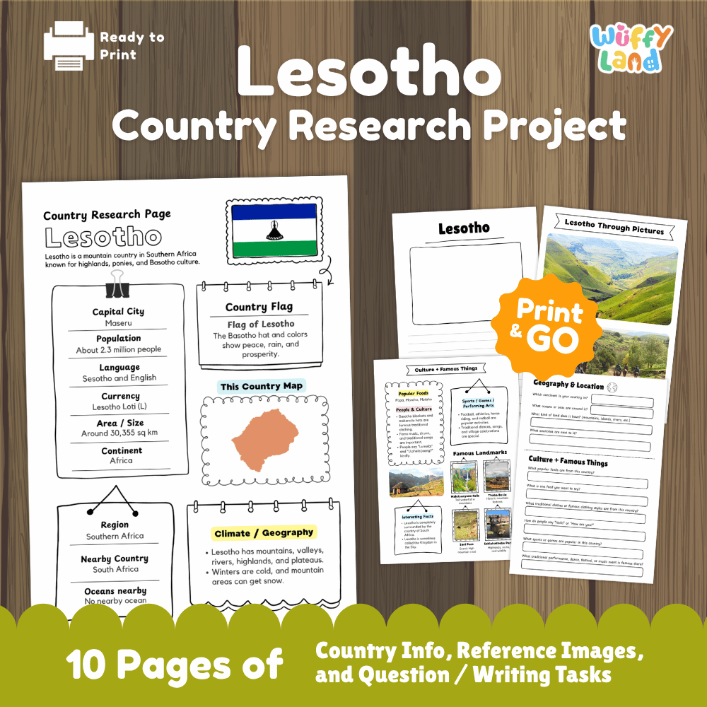 Lesotho Country Research Project Printable Worksheets and Activities