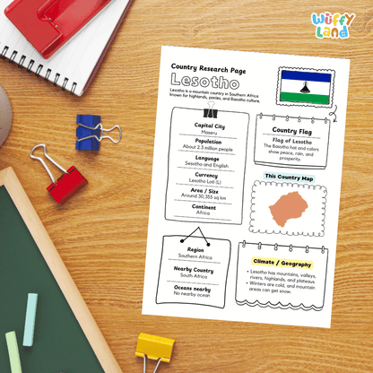 Lesotho Country Research Project Printable Worksheets and Activities