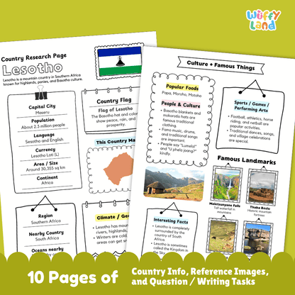 Lesotho Country Research Project Printable Worksheets and Activities