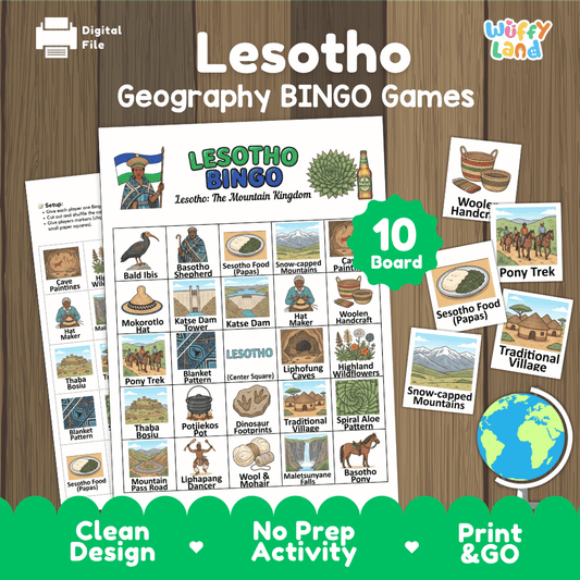 Lesotho Geography Bingo Games Printable Country Study Activities