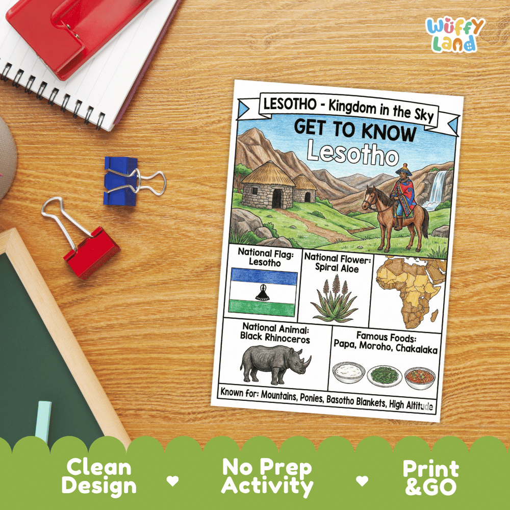 Lesotho Geography Coloring Poster and Fact Sheet Printable Worksheets