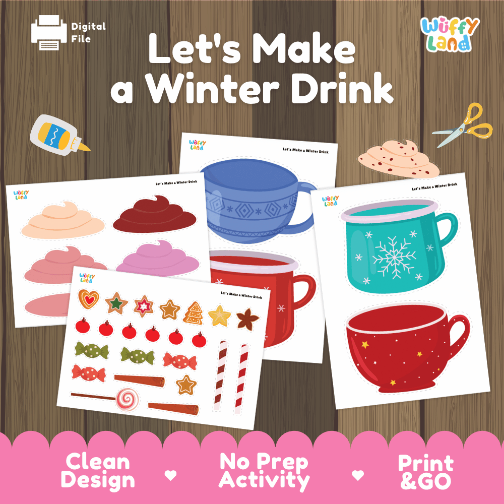 Let's Make a Winter Drink Cut and Paste Craft Printable Activity Worksheets