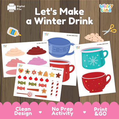 Let's Make a Winter Drink Cut and Paste Craft Printable Activity Worksheets