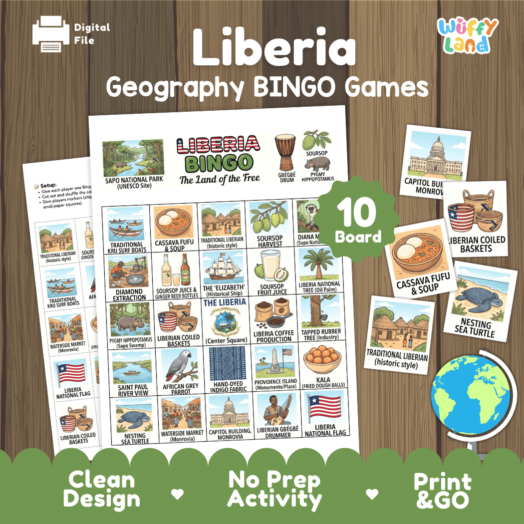 Liberia Geography Bingo Games Printable Activity