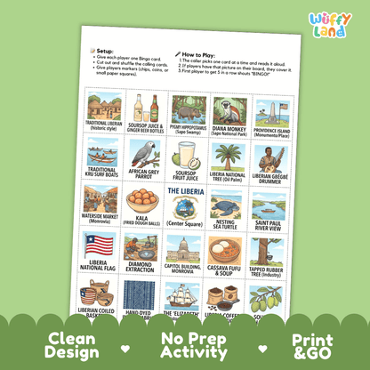 Liberia Geography Bingo Games Printable Activity