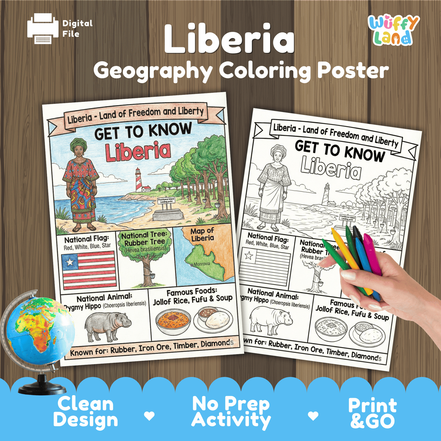Liberia Country Study Geography Coloring Page Worksheet Activity | Africa