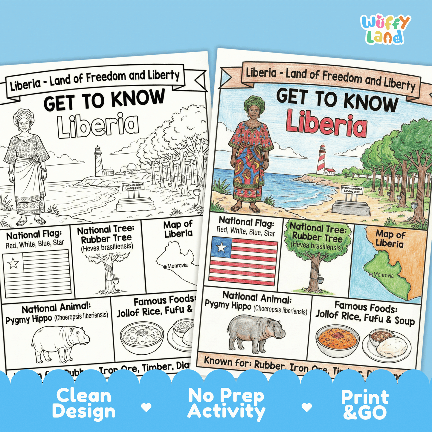 Liberia Country Study Geography Coloring Page Worksheet Activity | Africa
