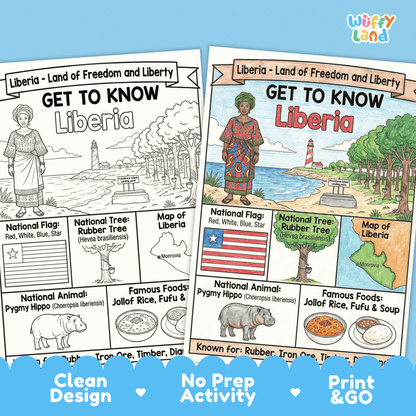 Liberia Country Study Geography Coloring Page Worksheet Activity | Africa