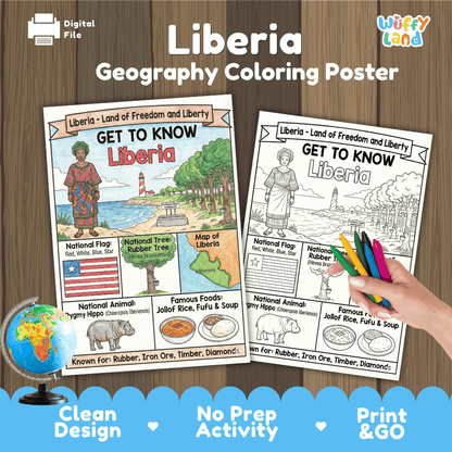 Liberia Geography Coloring Poster and Fact Sheet Printable Worksheets