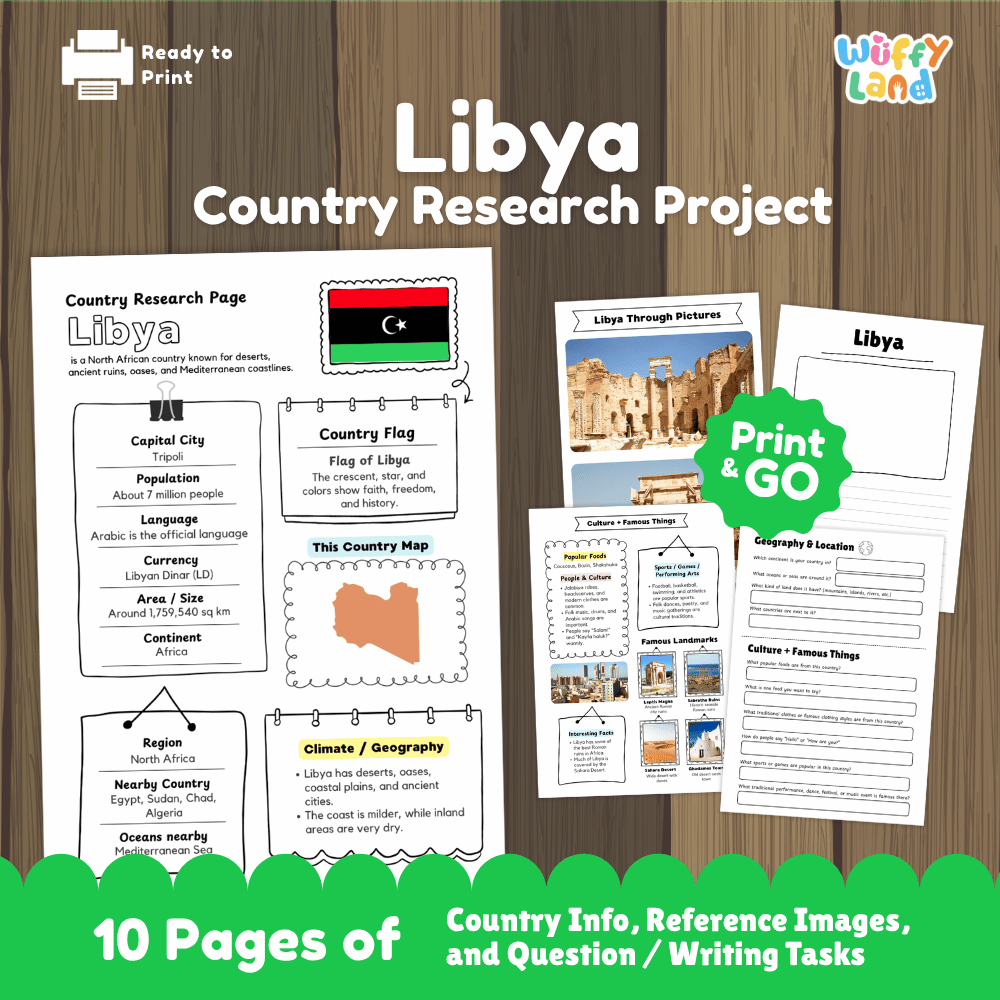 Libya Country Research Project Worksheets and Activity Pages