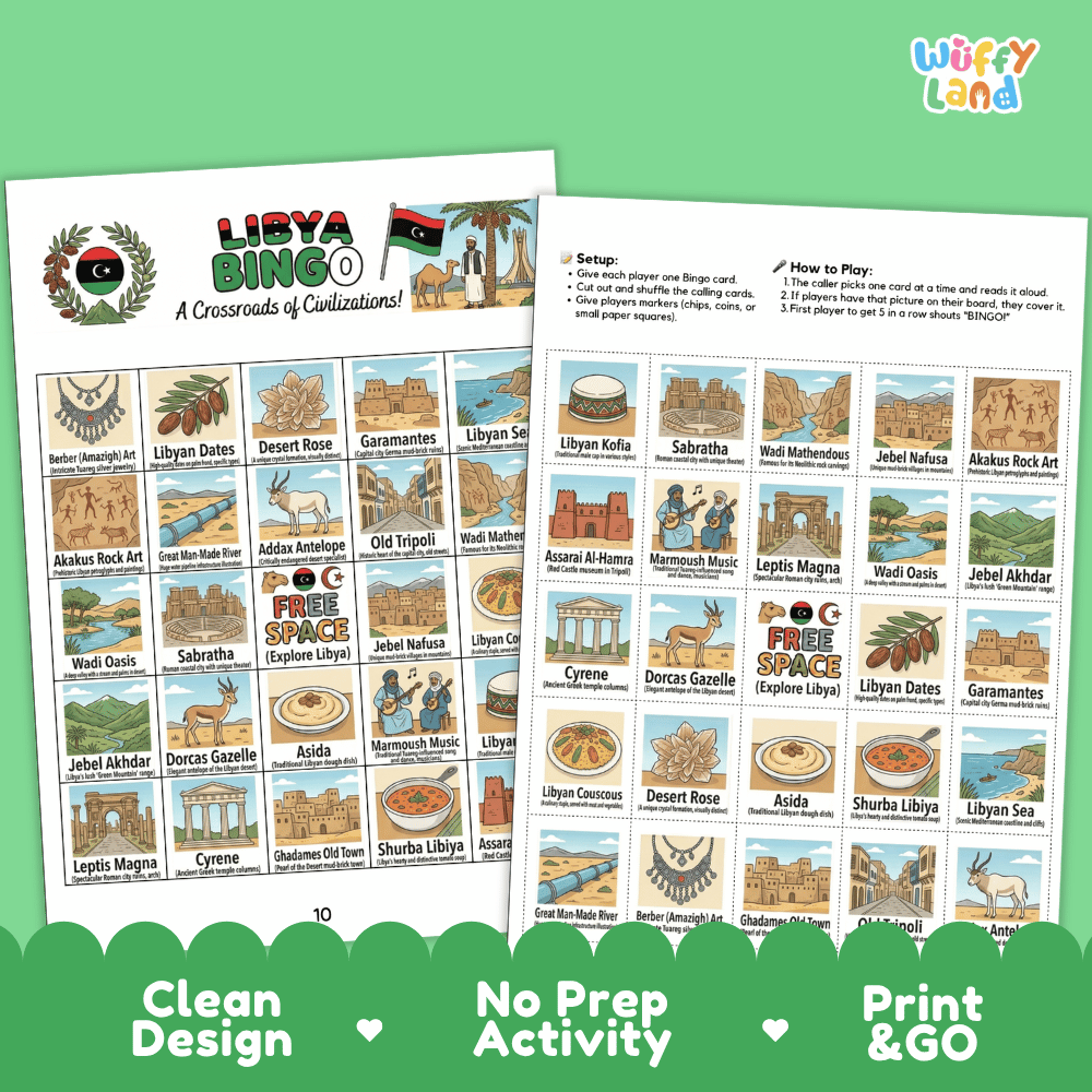Libya Geography BINGO Game North African Country Study Activity Printable Boards