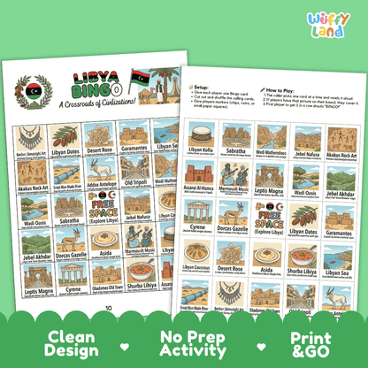 Libya Geography BINGO Game North African Country Study Activity Printable Boards
