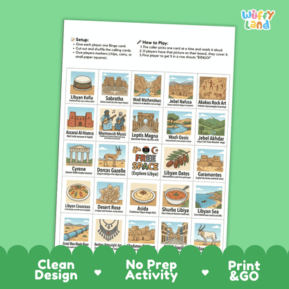 Libya Geography BINGO Game North African Country Study Activity Printable Boards