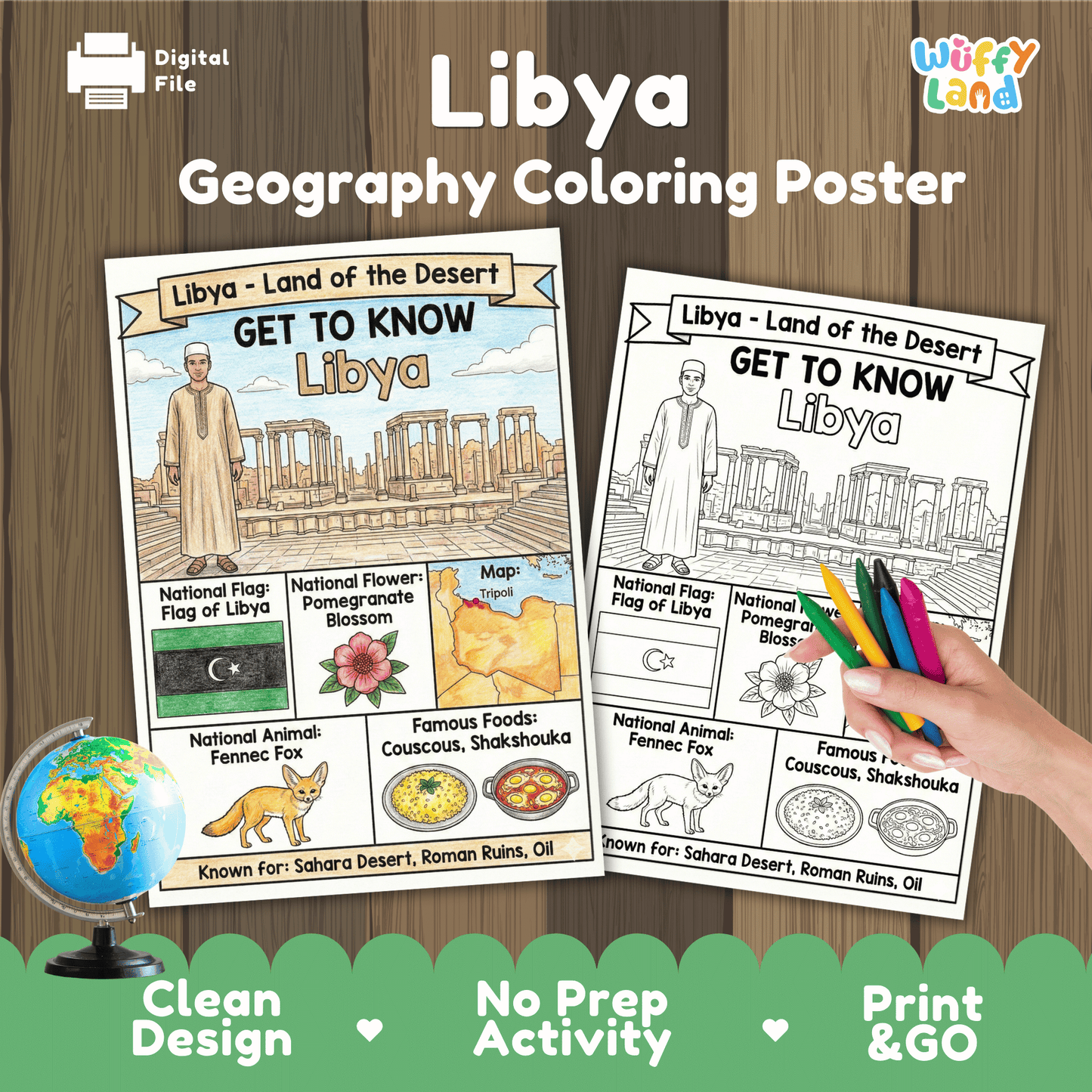 Libya Country Study Geography Coloring Page Worksheet Activity | Africa