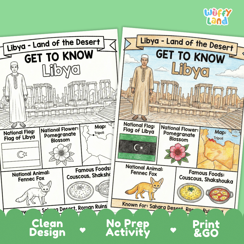 Libya Geography Coloring Poster and Fact Sheet Printable Worksheets