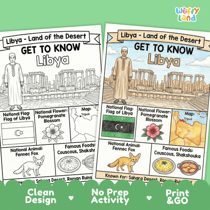 Libya Geography Coloring Poster and Fact Sheet Printable Worksheets