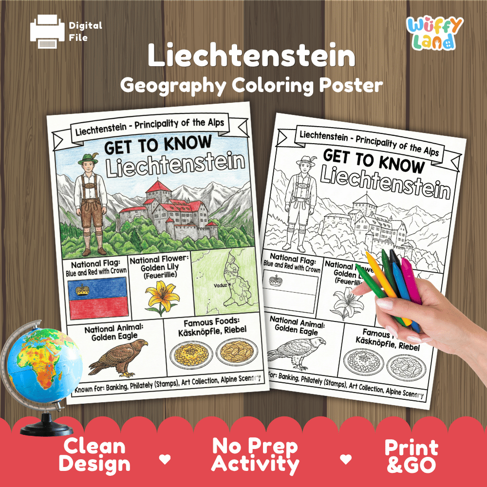 Liechtenstein Geography Coloring Poster and Fact Sheet Printable Worksheets