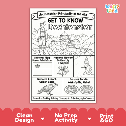 Liechtenstein Geography Coloring Poster and Fact Sheet Printable Worksheets