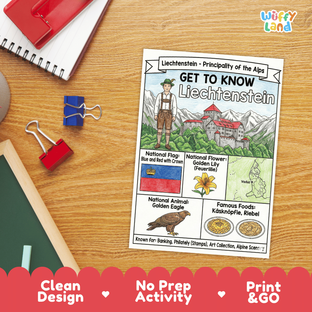Liechtenstein Geography Coloring Poster and Fact Sheet Printable Worksheets