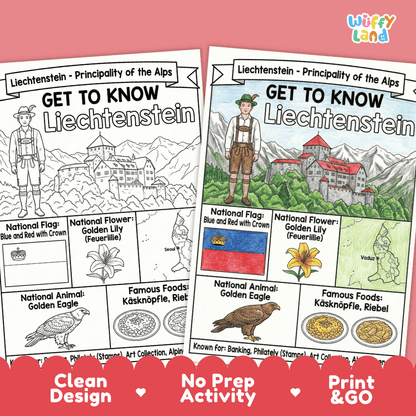 Liechtenstein Geography Coloring Poster and Fact Sheet Printable Worksheets