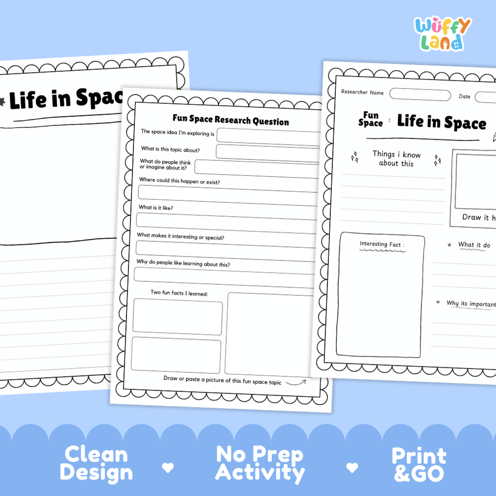Life in Space Solar System Research Project Worksheets and Fact Sheet
