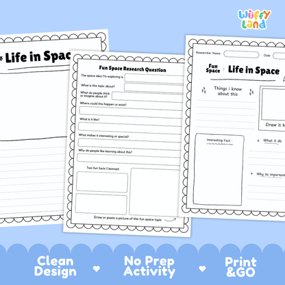 Life in Space Solar System Research Project Worksheets and Fact Sheet