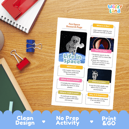 Life in Space Solar System Research Project Worksheets and Fact Sheet