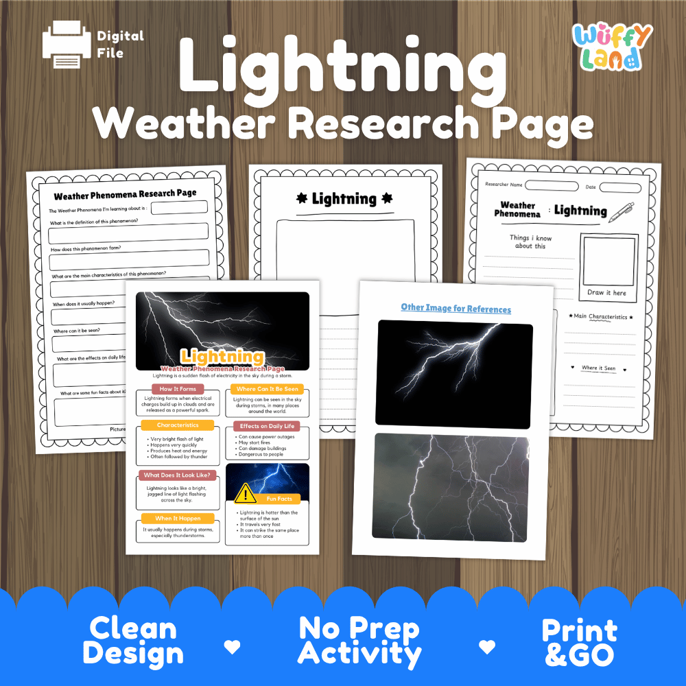 Lightning Weather Phenomena Research Worksheets and Informational Fact Sheets