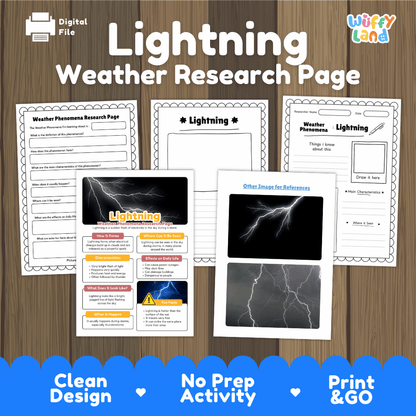 Lightning Weather Phenomena Research Worksheets and Informational Fact Sheets