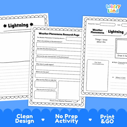 Lightning Weather Phenomena Research Worksheets and Informational Fact Sheets