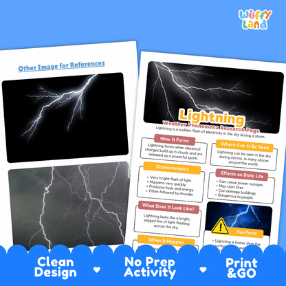 Lightning Weather Phenomena Research Worksheets and Informational Fact Sheets