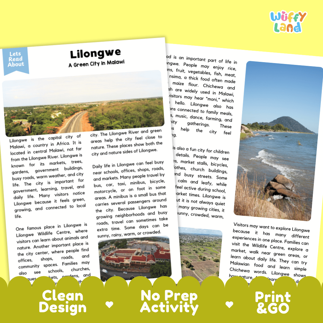 Lilongwe Landmark Reading Passages and Comprehension Worksheets