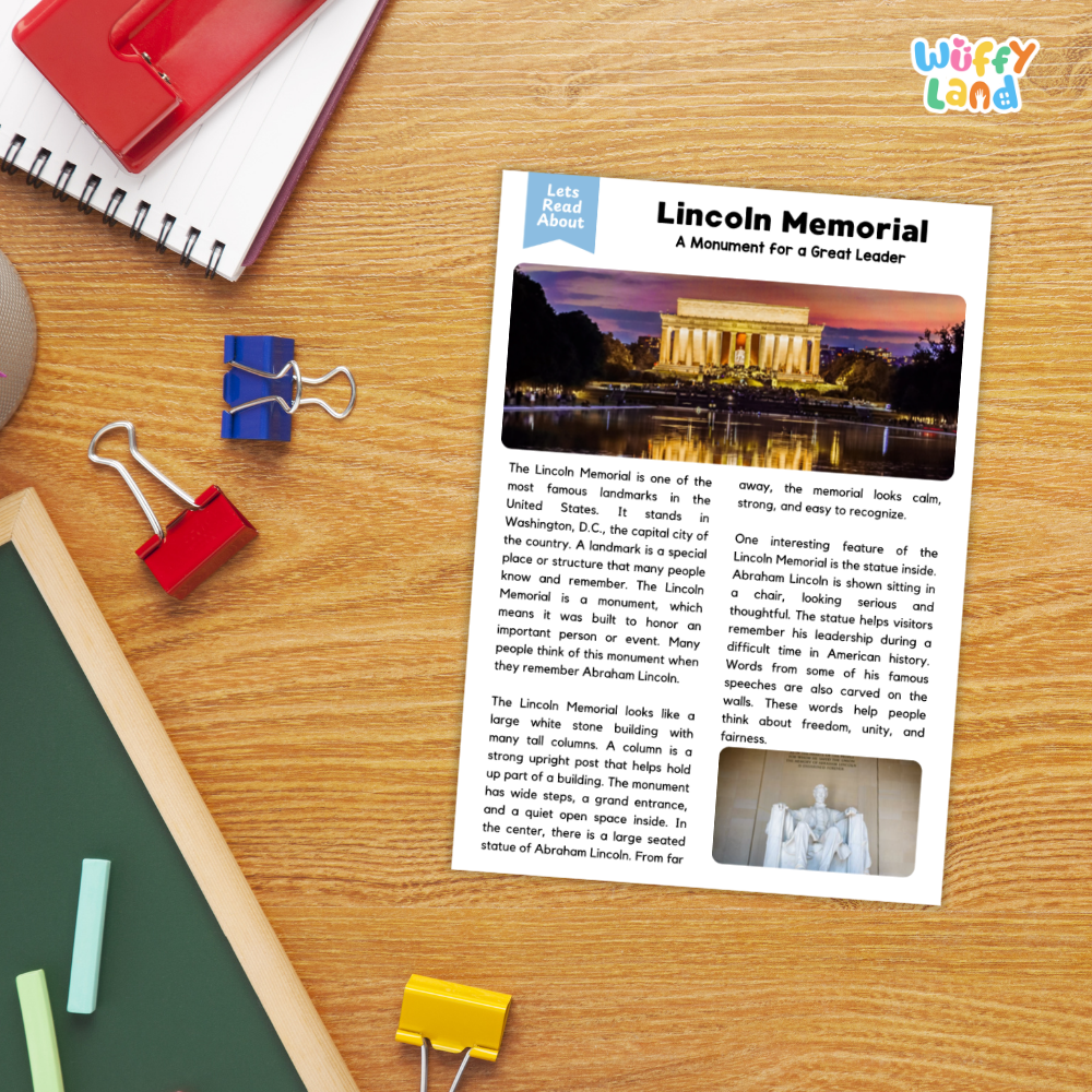 Lincoln Memorial Landmark Reading Passages and Comprehension Questions Worksheets