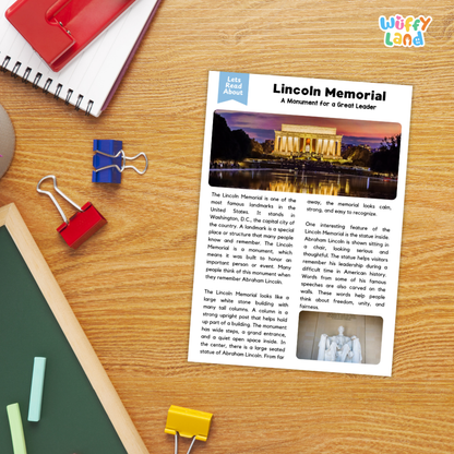 Lincoln Memorial Landmark Reading Passages and Comprehension Questions Worksheets