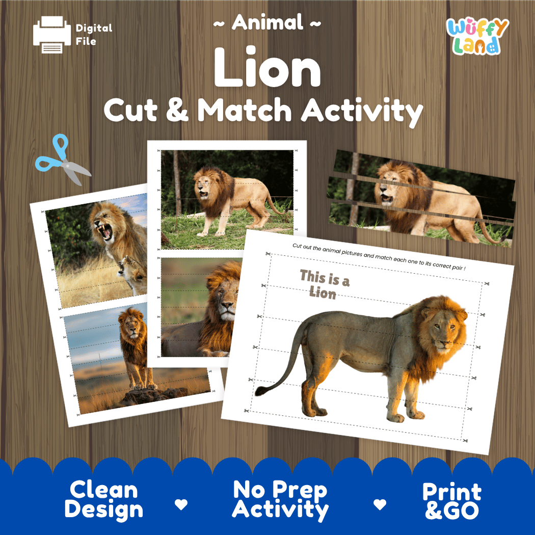 Lion Cut and Match Activity Worksheets | Safari Animal Puzzle Printables