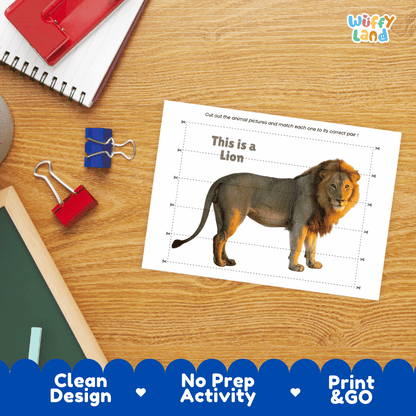 Lion Cut and Match Activity Worksheets | Safari Animal Puzzle Printables