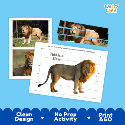 Lion Cut and Match Activity Worksheets | Safari Animal Puzzle Printables