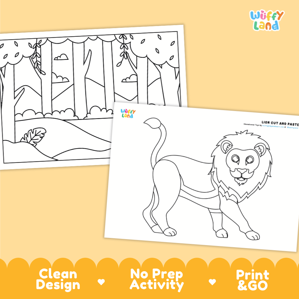 Lion Cut and Paste Craft and Coloring Activity Worksheets