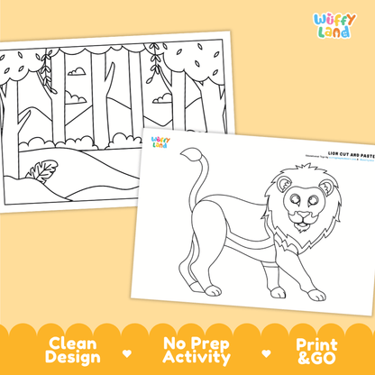 Lion Cut and Paste Craft and Coloring Activity Worksheets