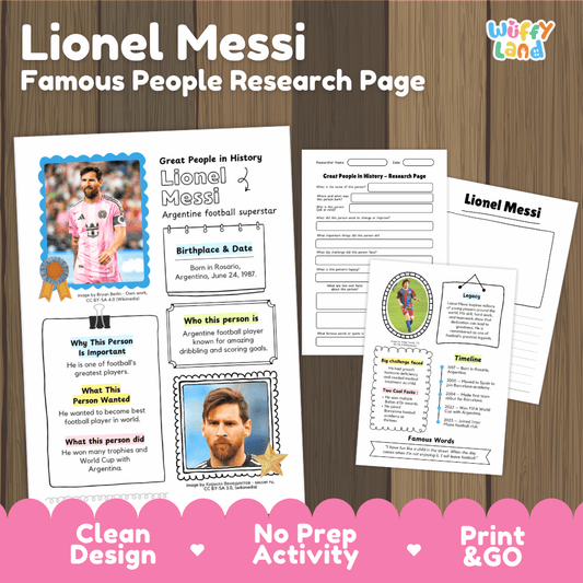 Lionel Messi Famous People Research Page Worksheets