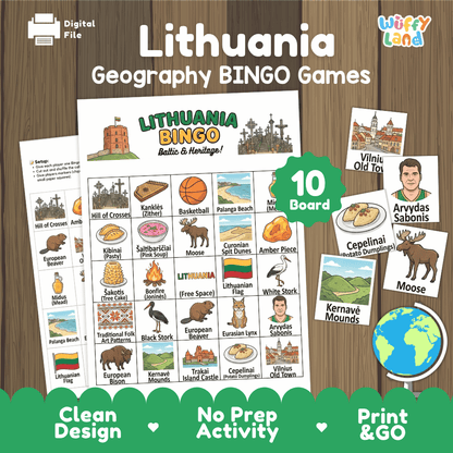 Lithuania Geography BINGO Games Printable Activity Boards